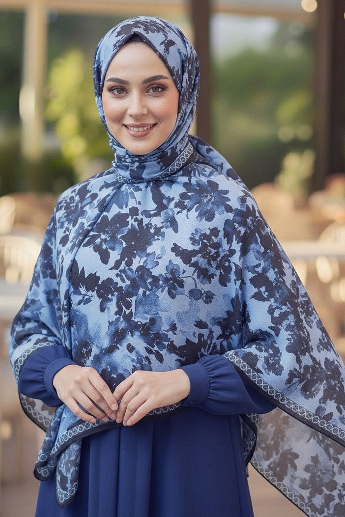 Midnight Bloom Serisi Pamuk Şal - 27986-LACIVERT - 2