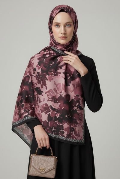 Midnight Bloom Serisi Pamuk Şal - 27986-MERCAN 