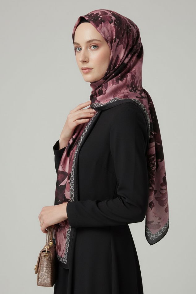 Midnight Bloom Serisi Pamuk Şal - 27986-MERCAN - 3