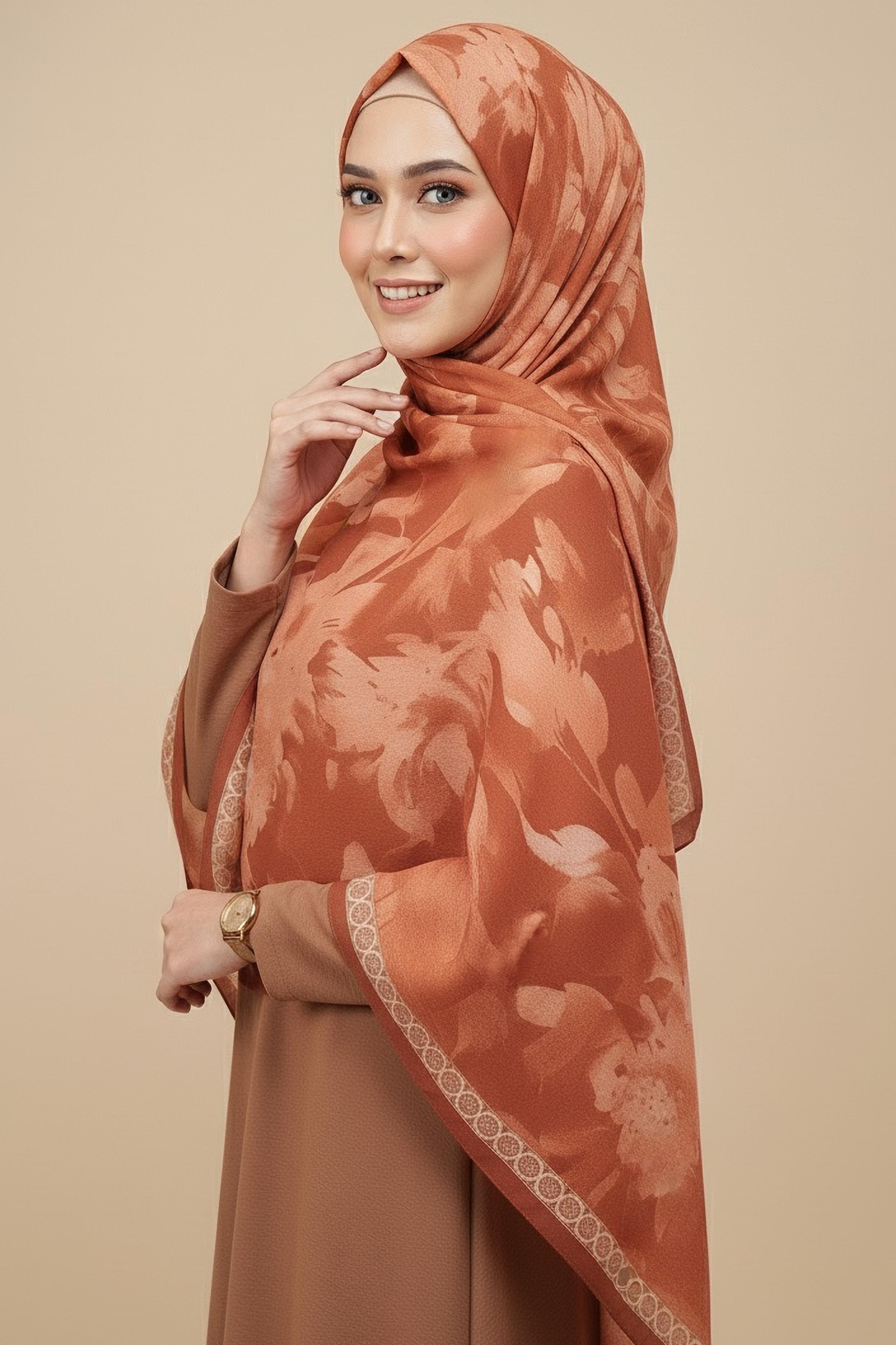 Midnight Bloom Serisi Pamuk Şal - 27986-ORANJ - 1