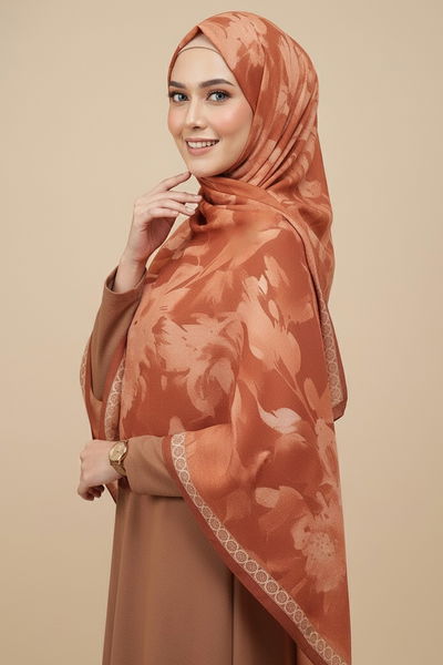 Midnight Bloom Serisi Pamuk Şal - 27986-ORANJ 