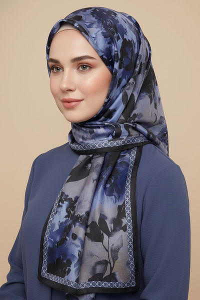 Midnight Bloom Serisi Pamuk Şal - 27986-SAKS 