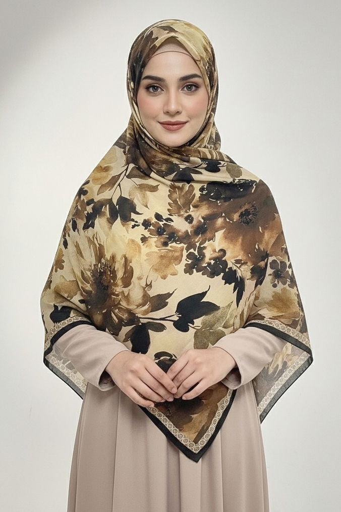 Midnight Bloom Serisi Pamuk Şal - 27986-SARI - TOFİSA