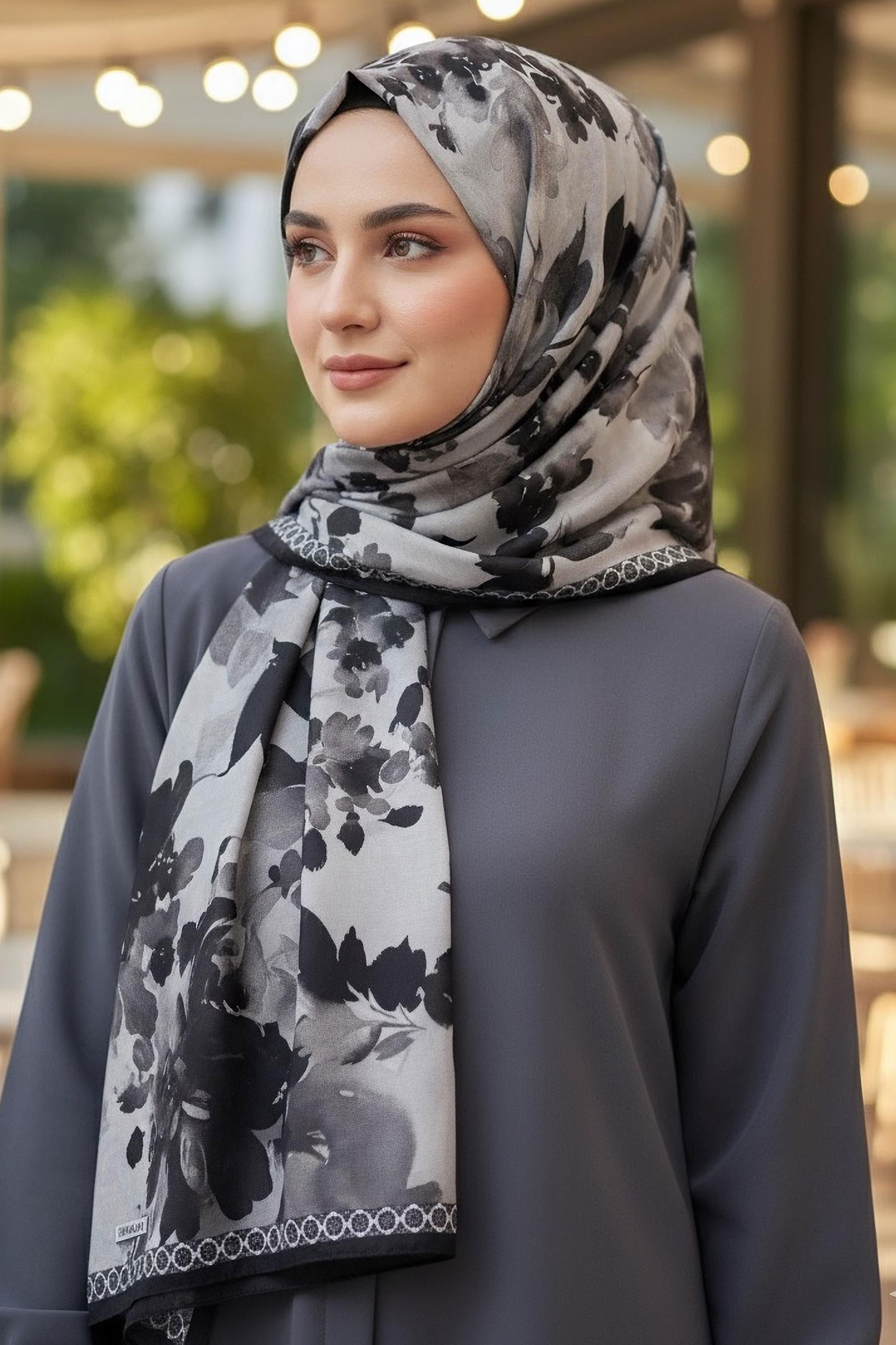 Midnight Bloom Serisi Pamuk Şal - 27986-SIYAH - 2
