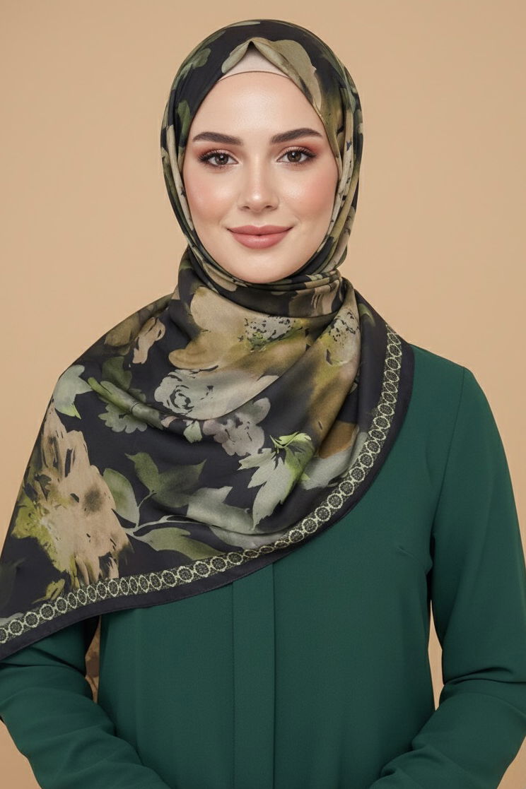 Midnight Bloom Serisi Pamuk Şal - 27986-ZUMRUT - 2