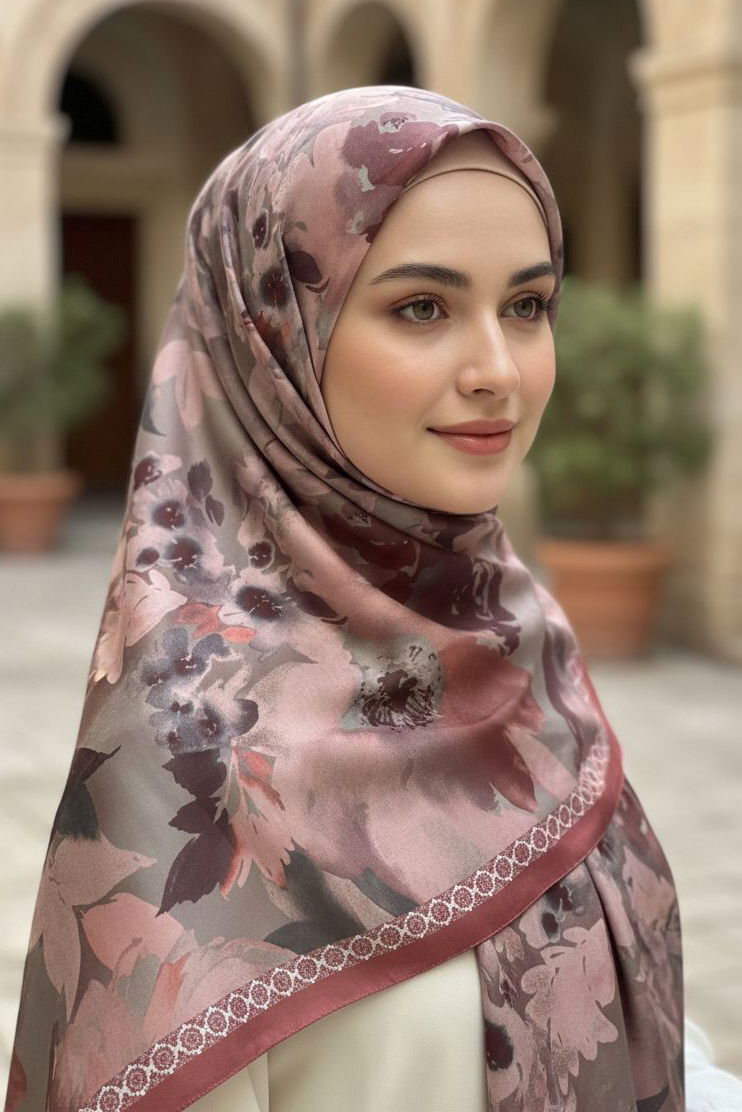 Midnight Bloom Serisi Pamuk Şal - 28187-GUL - 1