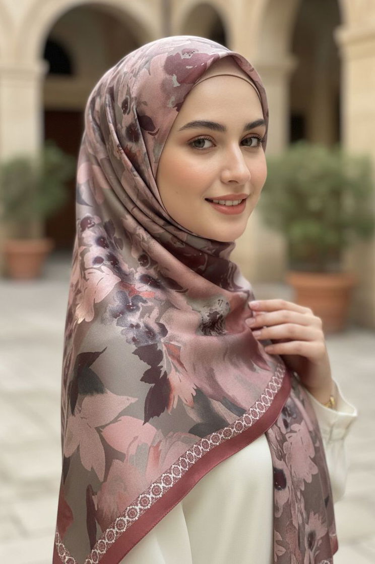 Midnight Bloom Serisi Pamuk Şal - 28187-GUL - TOFİSA