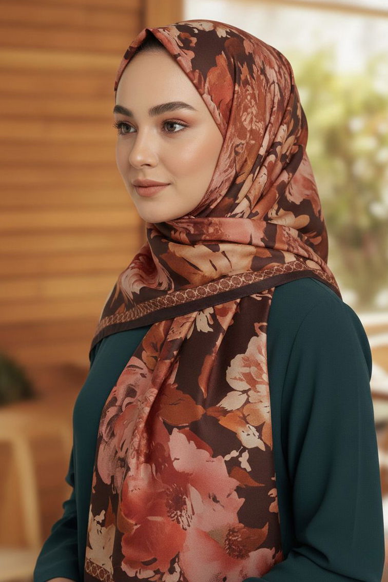 Midnight Bloom Serisi Pamuk Şal - 28187-ORANJ - TOFİSA