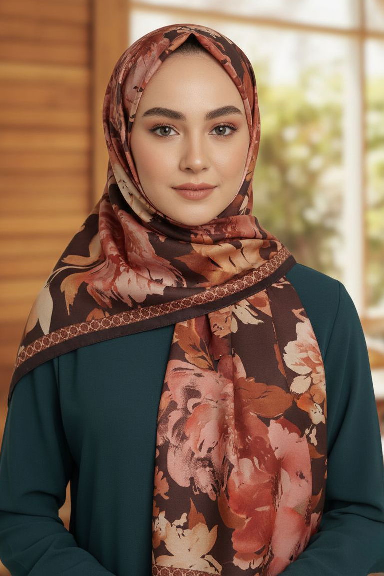 Midnight Bloom Serisi Pamuk Şal - 28187-ORANJ - TOFİSA