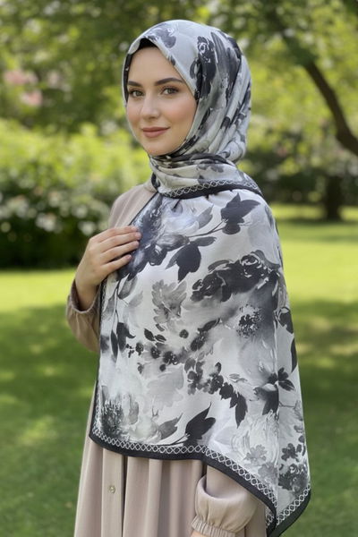 Midnight Bloom Serisi Pamuk Şal - 28187-SIYAH 