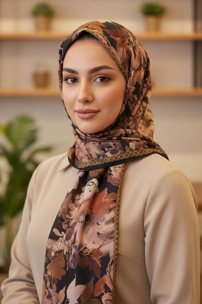 Midnight Bloom Serisi Pamuk Şal - 28187-TABA - 1