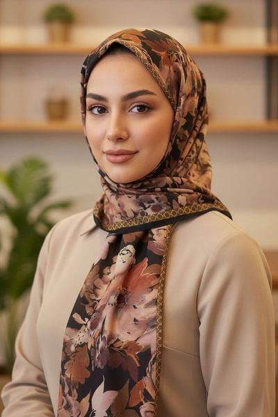 Midnight Bloom Serisi Pamuk Şal - 28187-TABA 