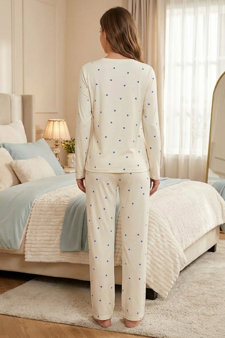 Milan Uzun Kollu Bisiklet Yaka Pijama Takım Beyaz - 29096-BEYAZ - 2