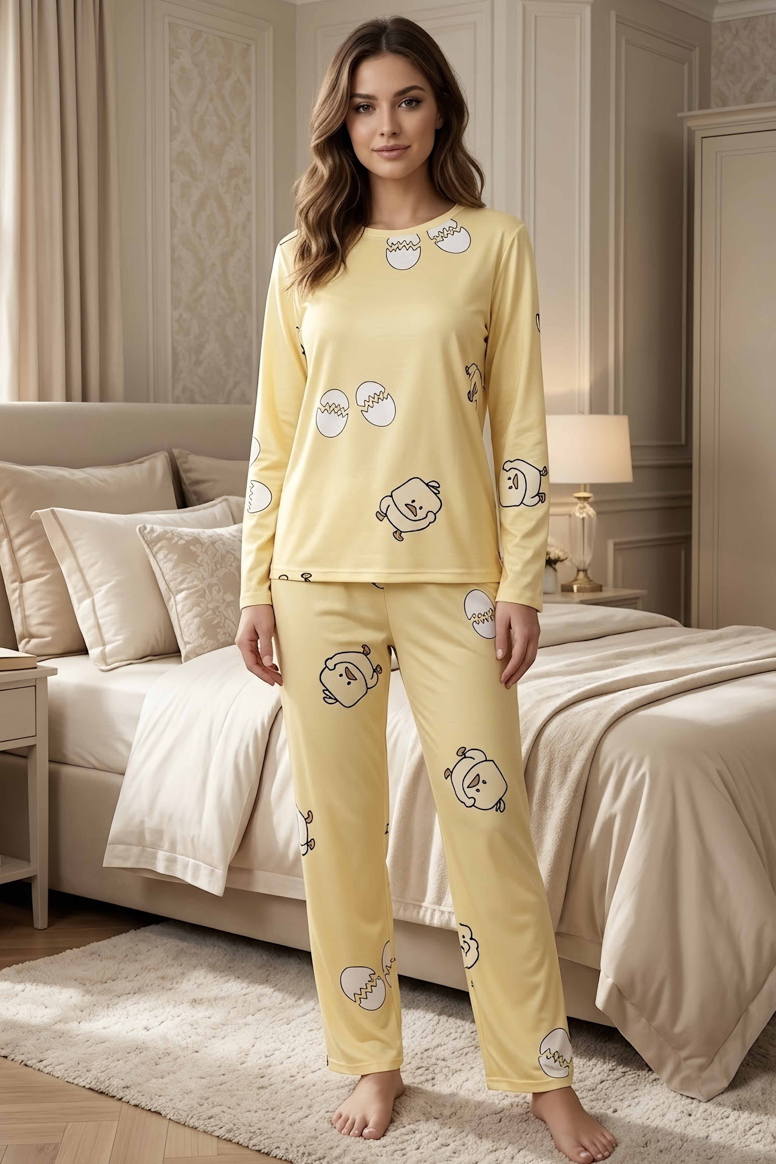 Milan Uzun Kollu Bisiklet Yaka Pijama Takım Sari - 29092-SARI - 1