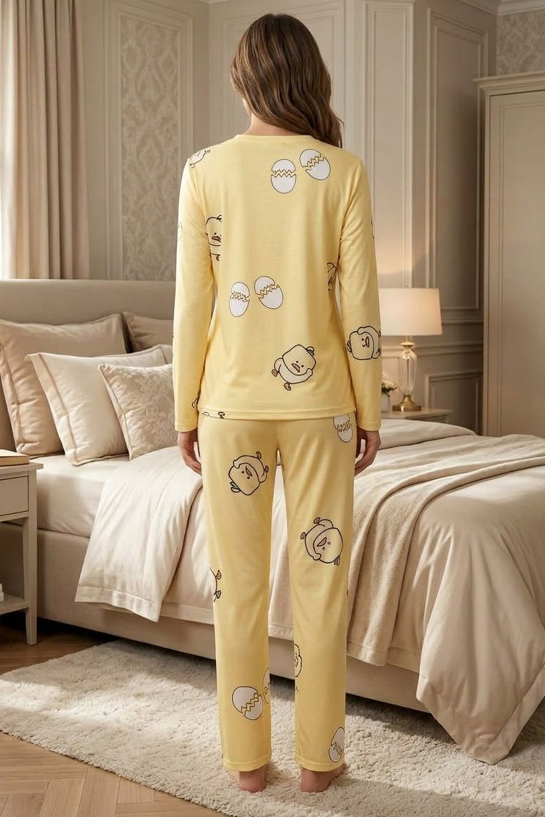 Milan Uzun Kollu Bisiklet Yaka Pijama Takım Sari - 29092-SARI - 2