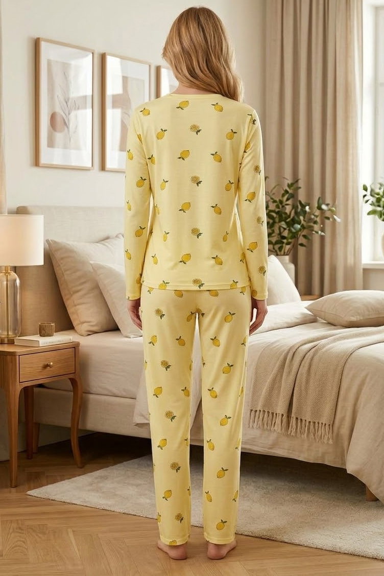Milan Uzun Kollu Bisiklet Yaka Pijama Takım Sari - 29096-SARI - 2