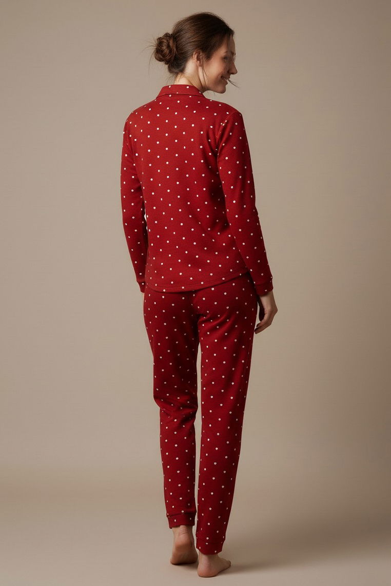 Mini Kalp Baskılı Pijama Takımı - 27948-KIRMIZI - 2