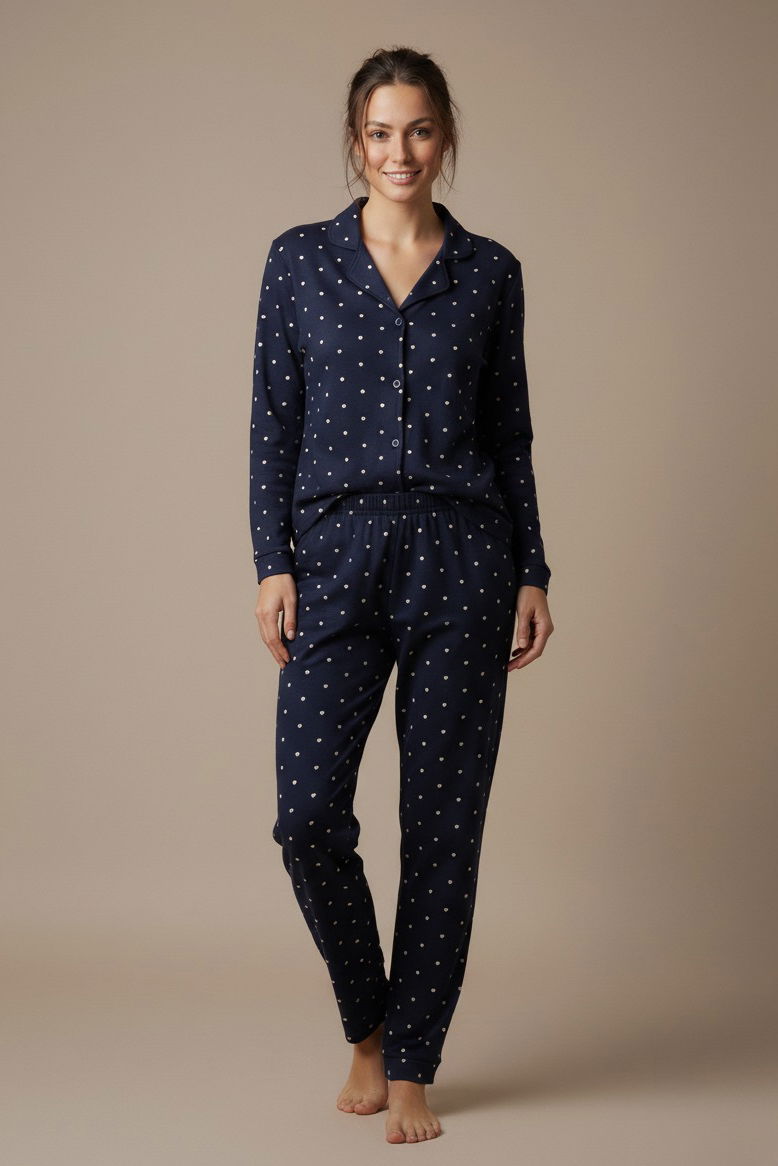 Mini Kalp Baskılı Pijama Takımı - 27948-LACIVERT - 1