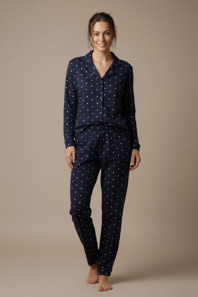 Mini Kalp Baskılı Pijama Takımı - 27948-LACIVERT 