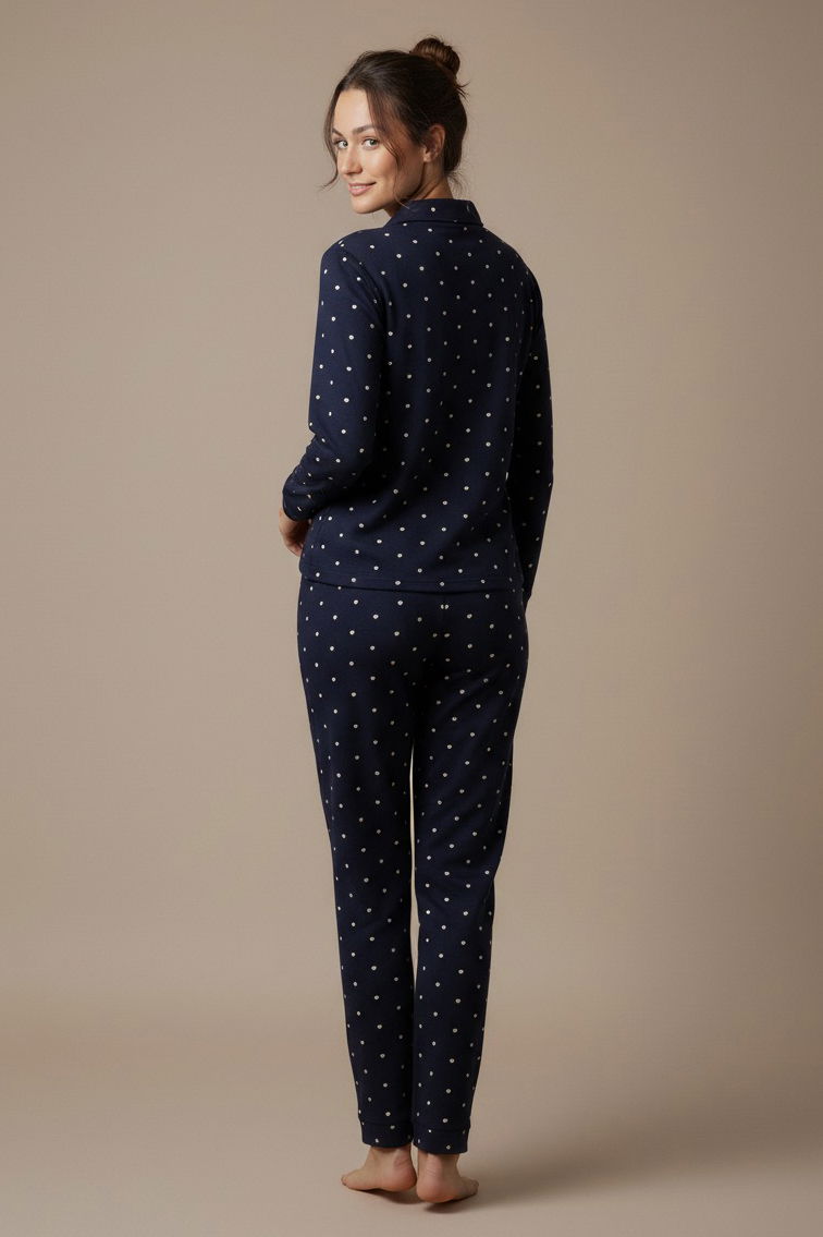 Mini Kalp Baskılı Pijama Takımı - 27948-LACIVERT - 2