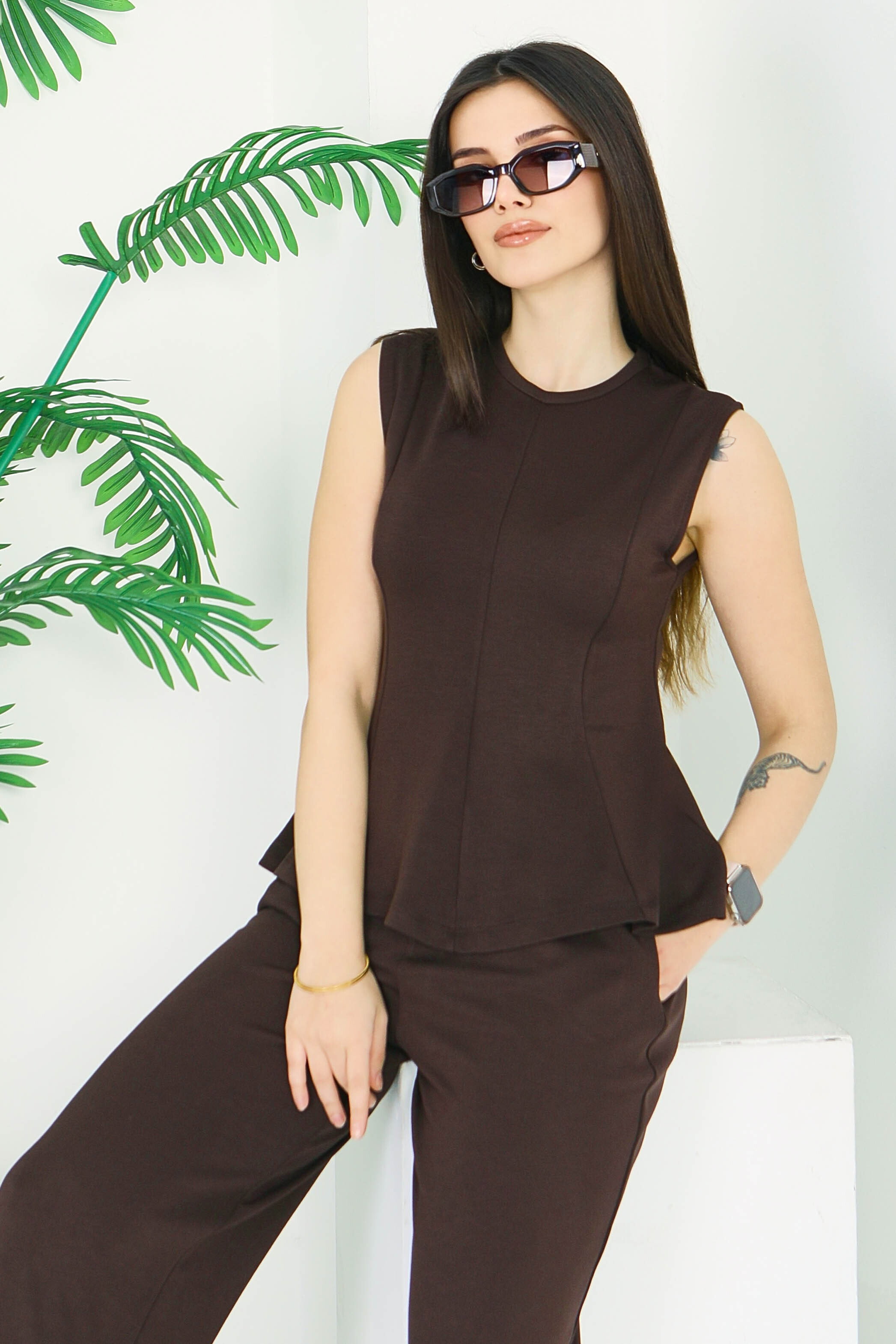 Modal Belden Oturtmalı İkili Takım - 28425-KAHVE - 3