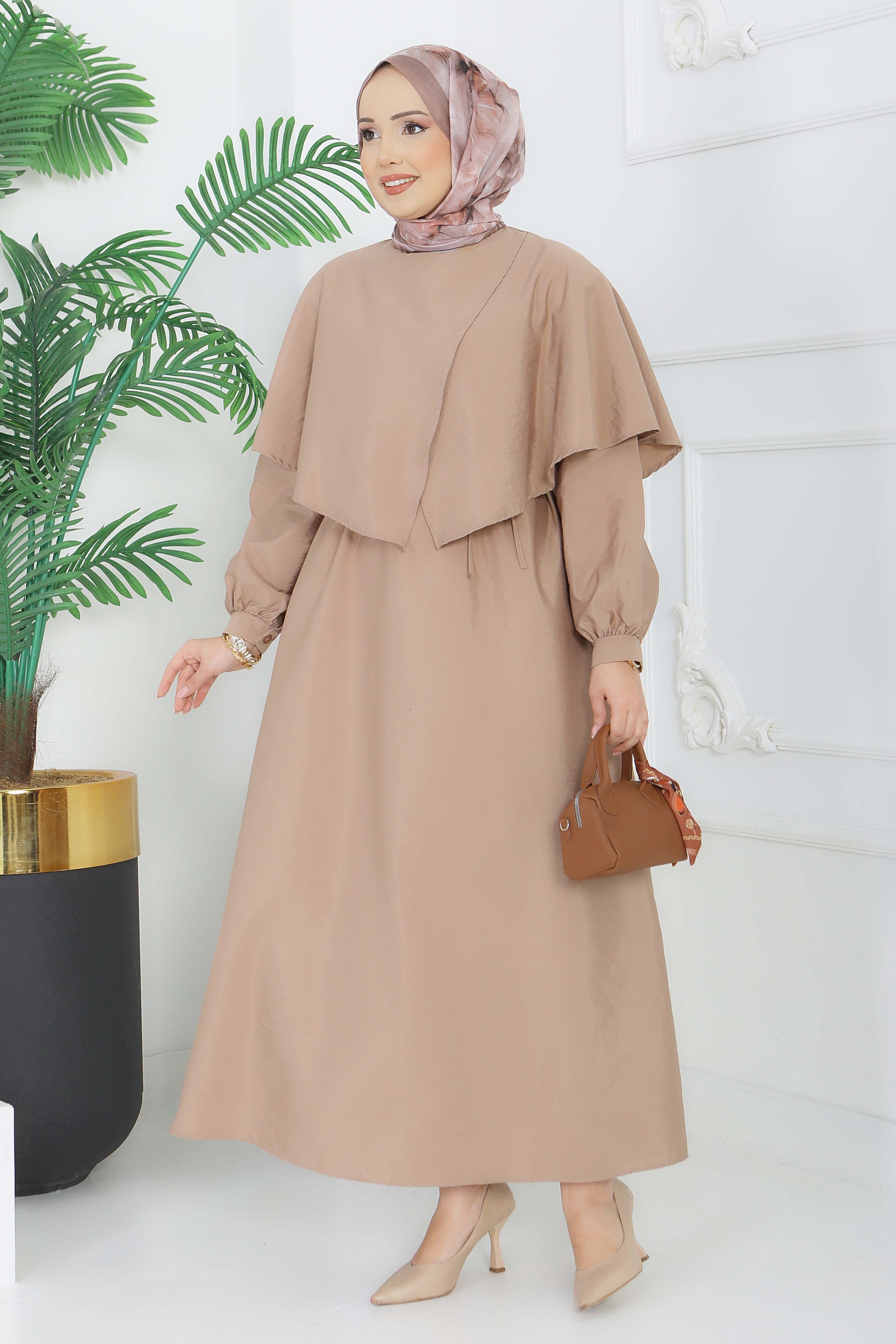 Modal Çapraz Pelerinli Elbise - 28384-VIZON - 4