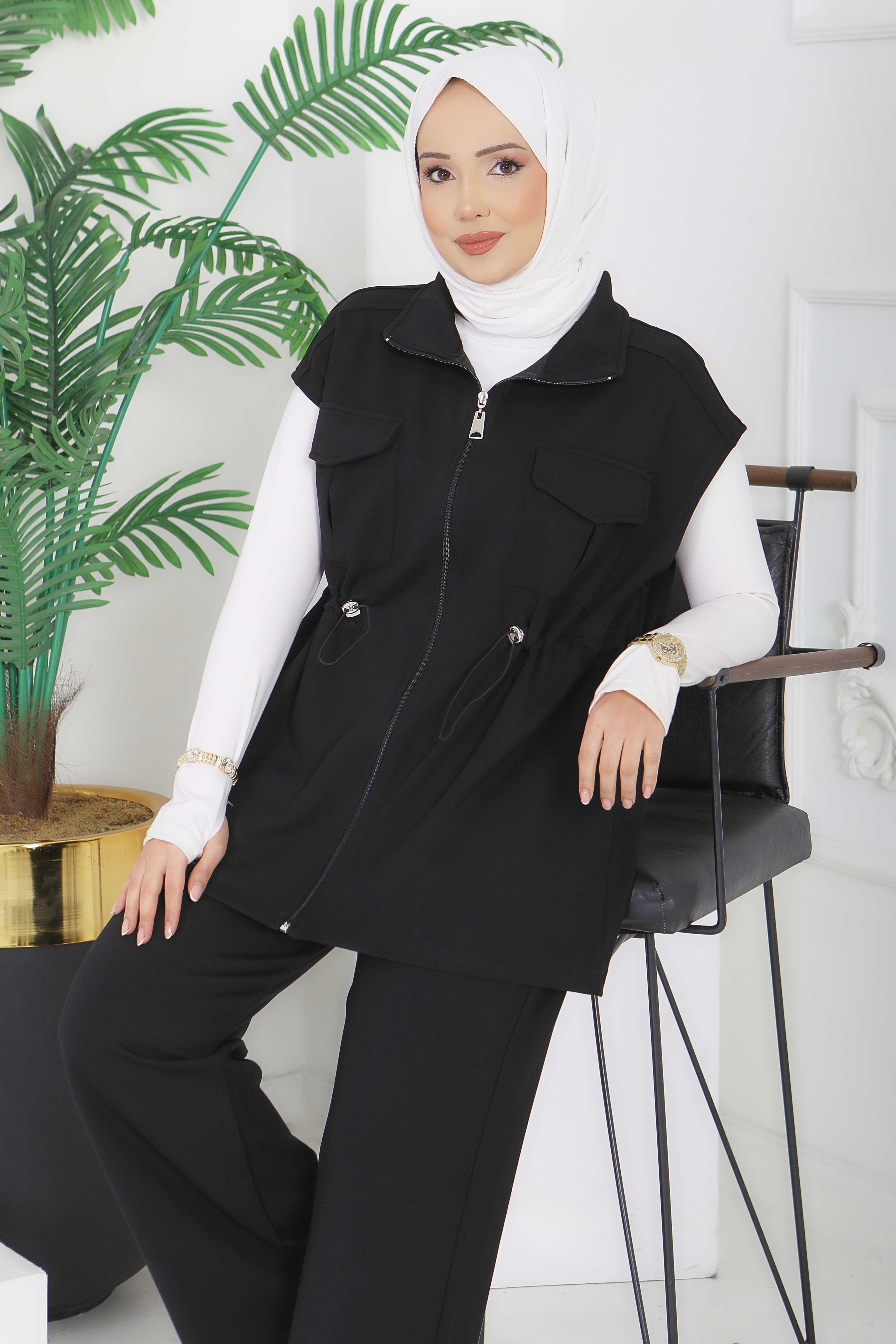 Modal Cepli Yelekli Takım - 28386-SIYAH - 2