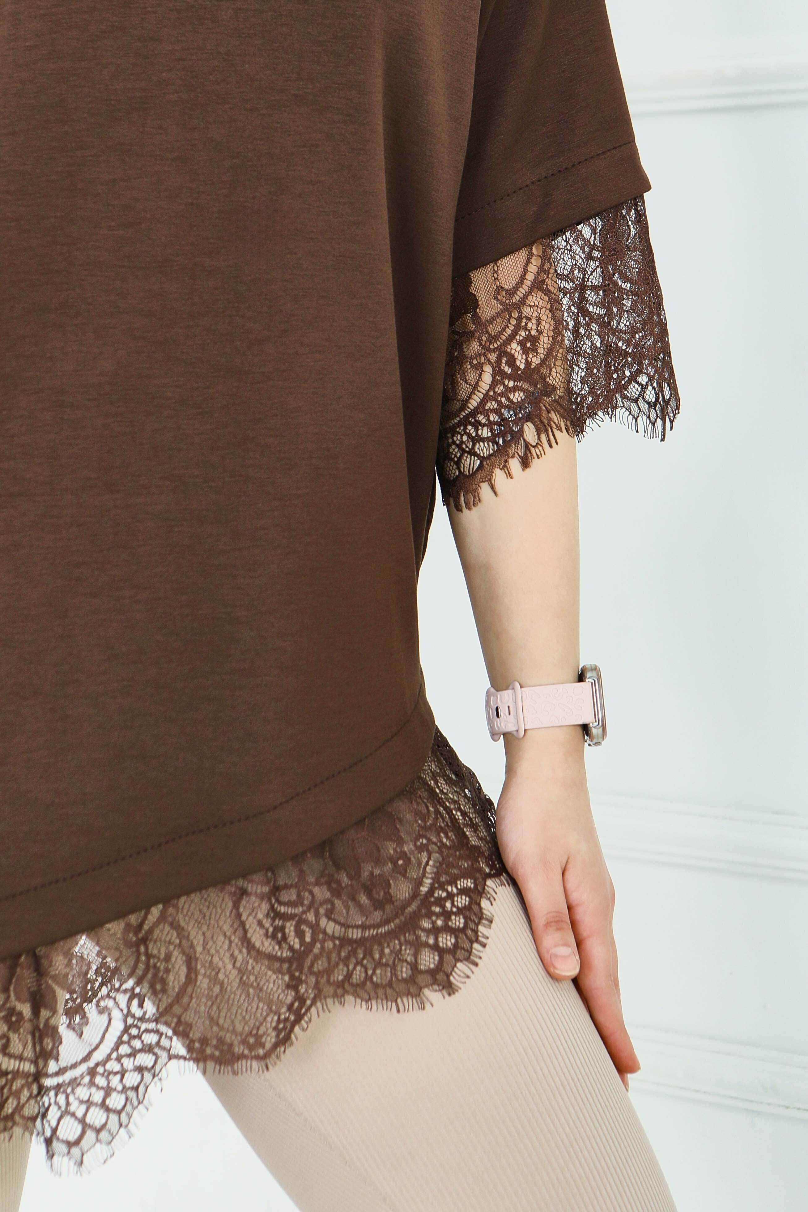 Modal Dantelli T-shirt - 28420-KAHVE - 4