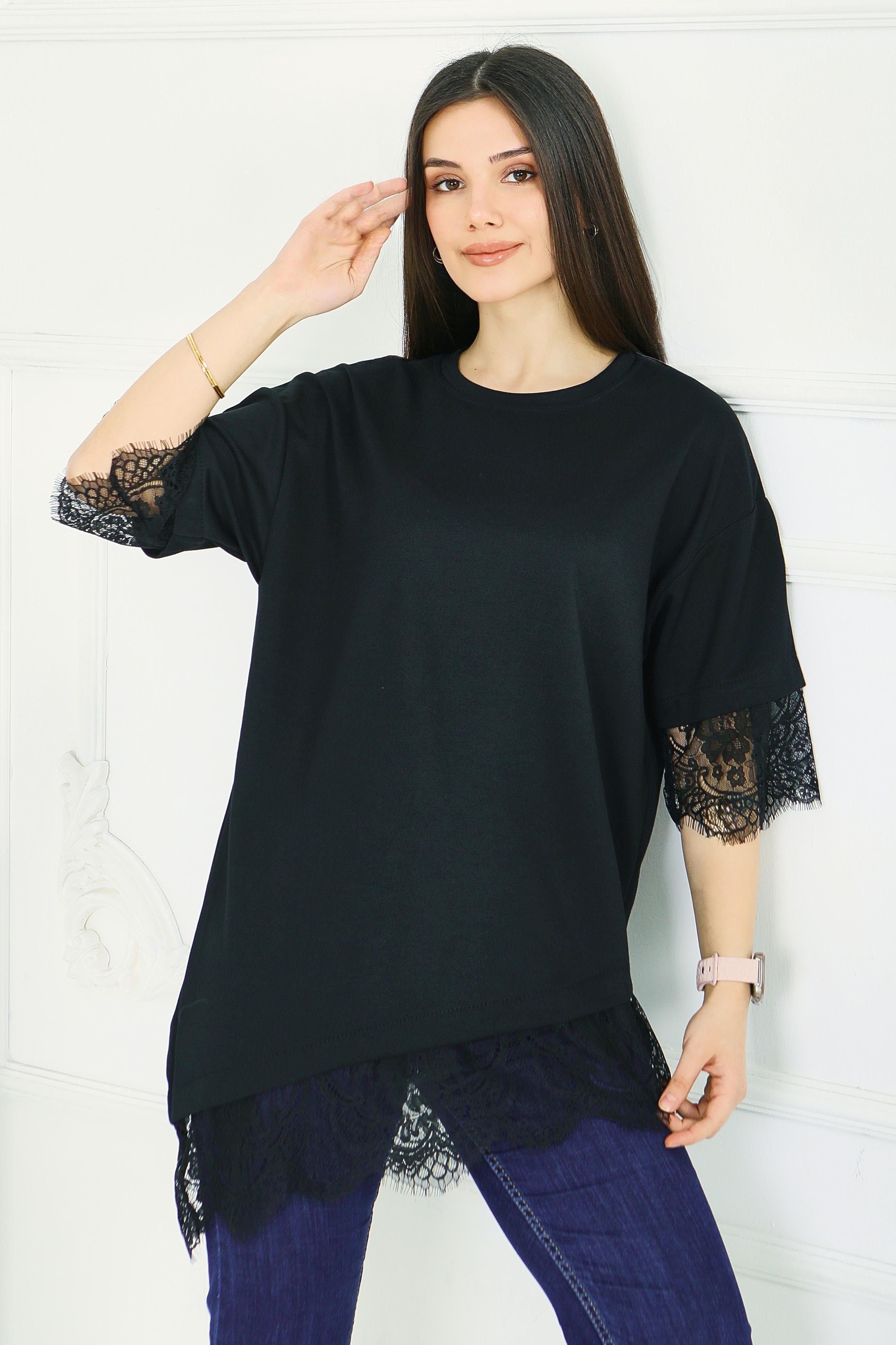 Modal Dantelli T-shirt - 28420-SIYAH - 2