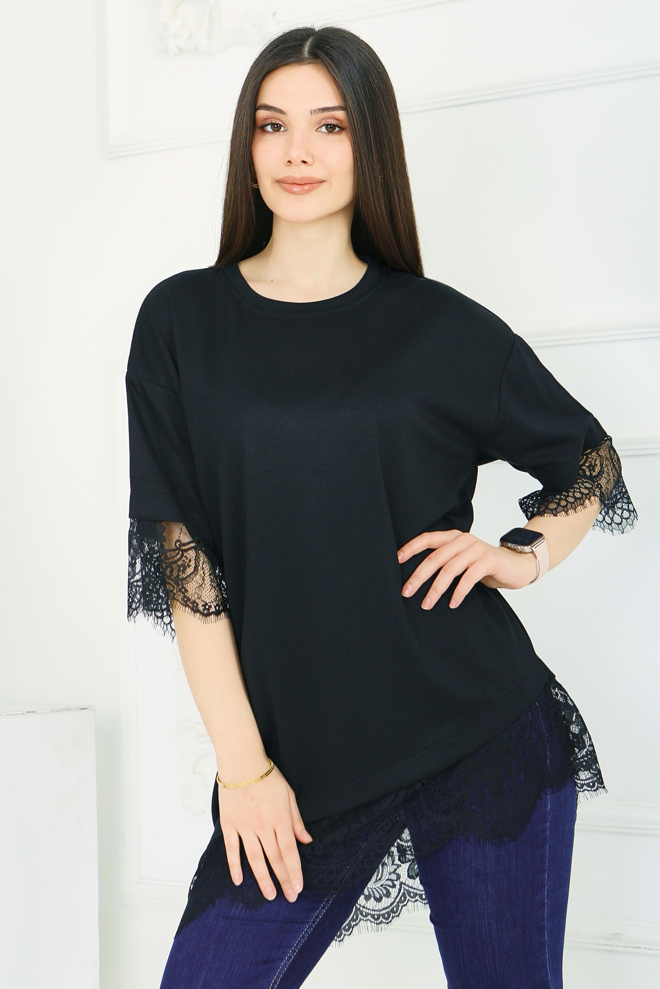 Modal Dantelli T-shirt - 28420-SIYAH - 3