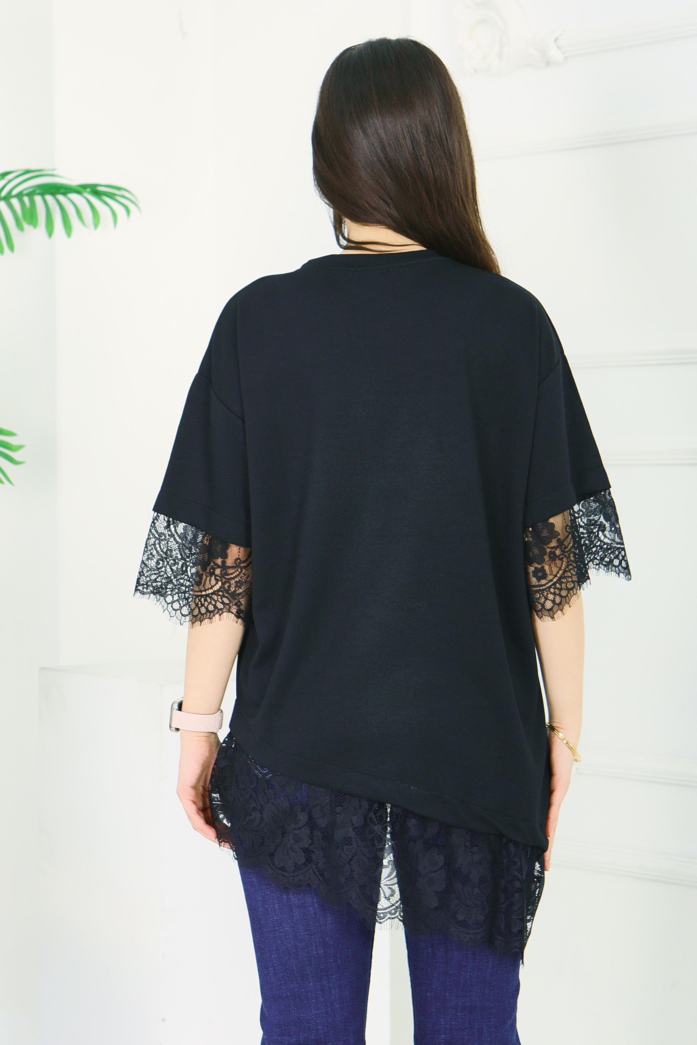 Modal Dantelli T-shirt - 28420-SIYAH - 5