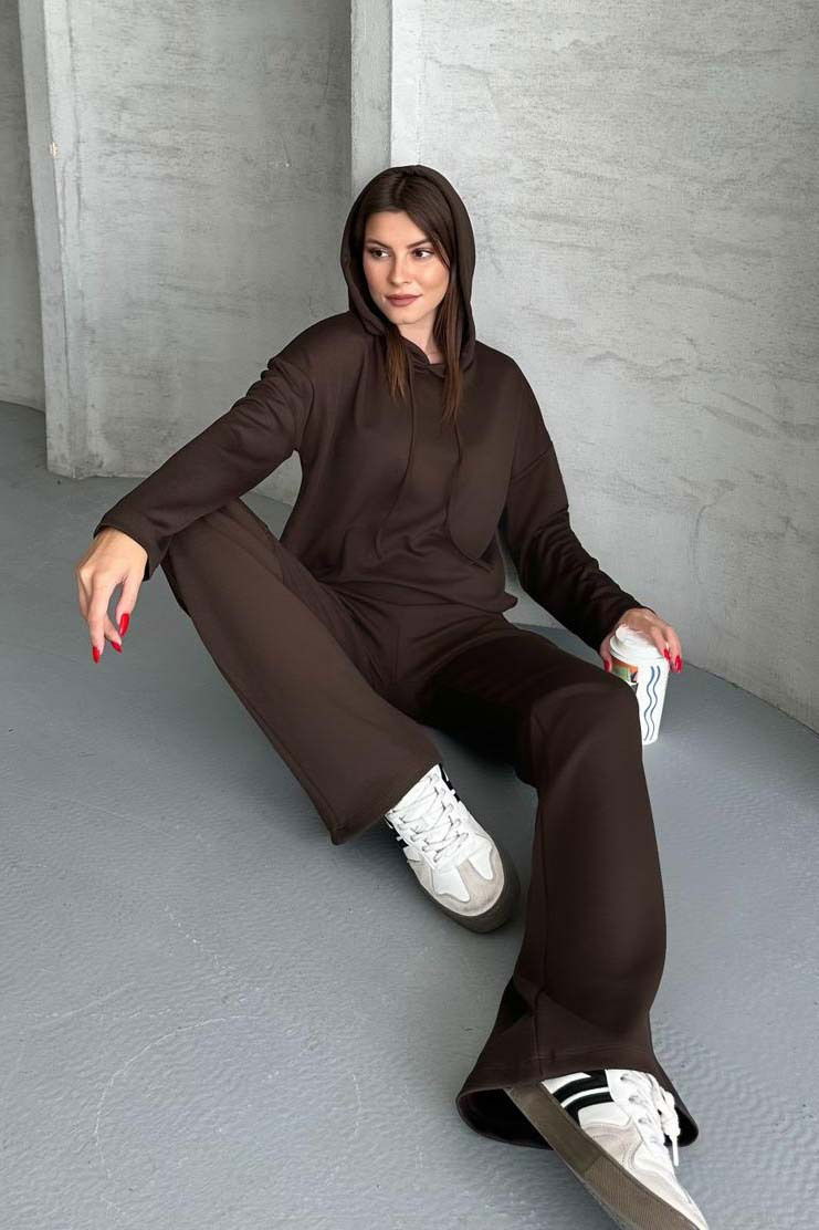 Modal Eşofman Takımı - 27714-KAHVE - TOFİSA