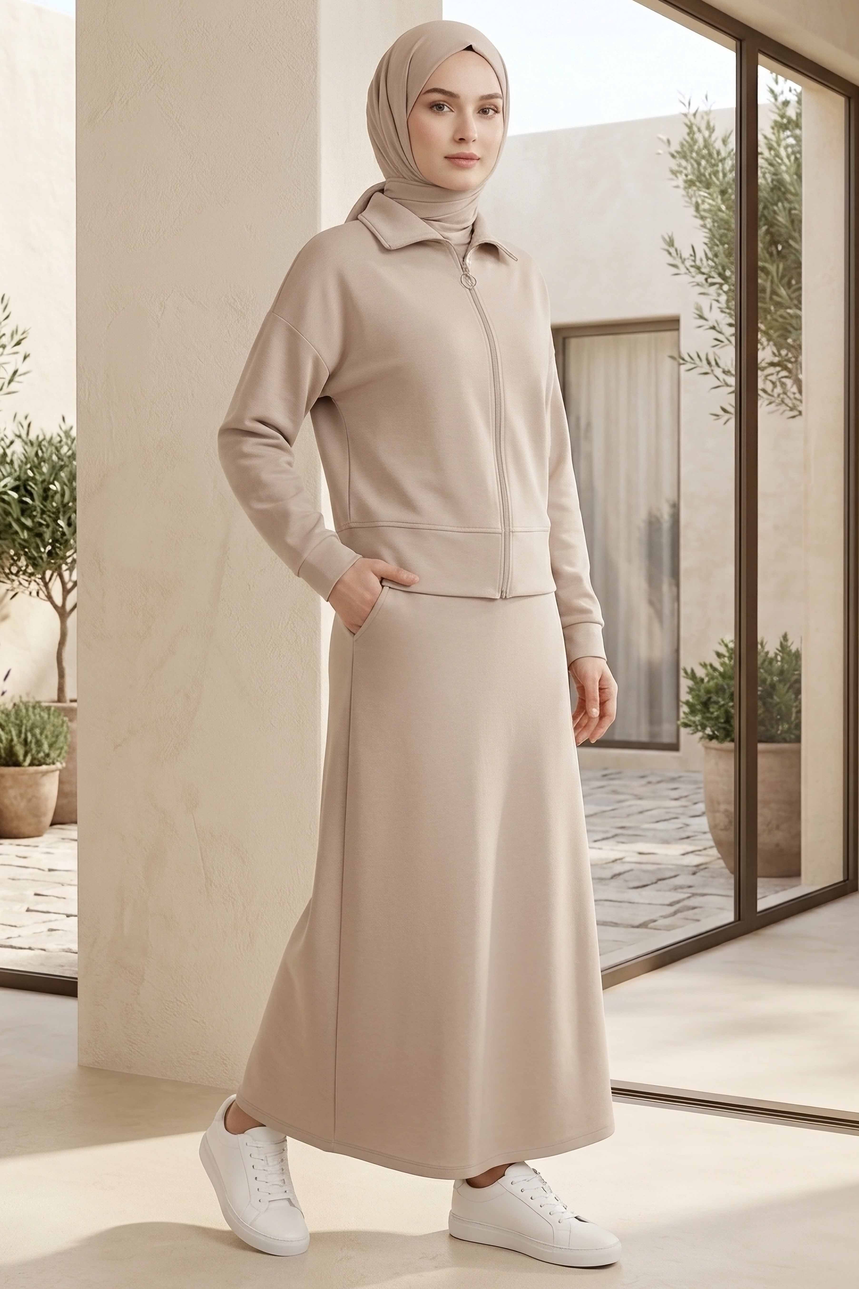 Modal Etekli Takım - 28387-KREM - 1