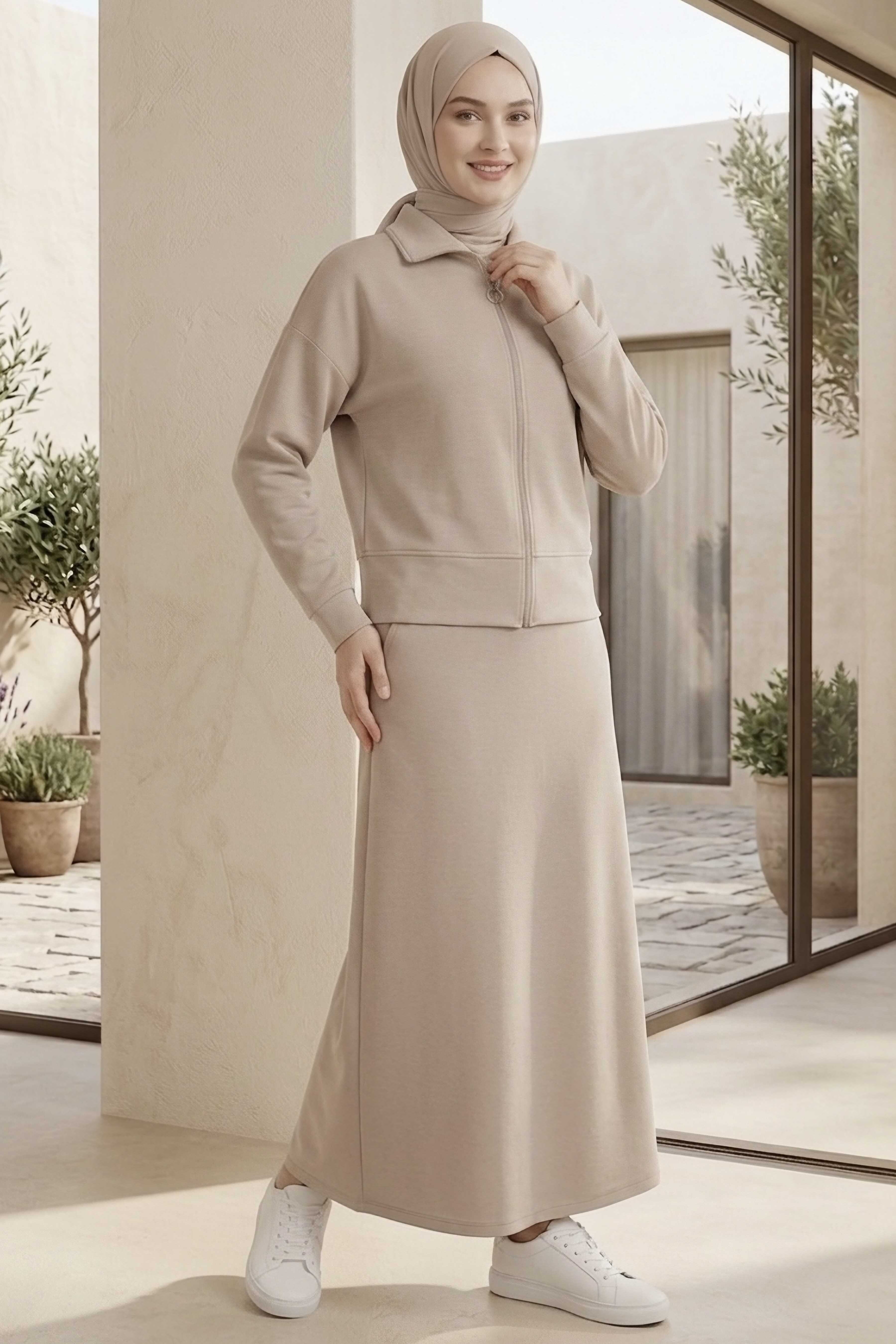 Modal Etekli Takım - 28387-KREM - 2