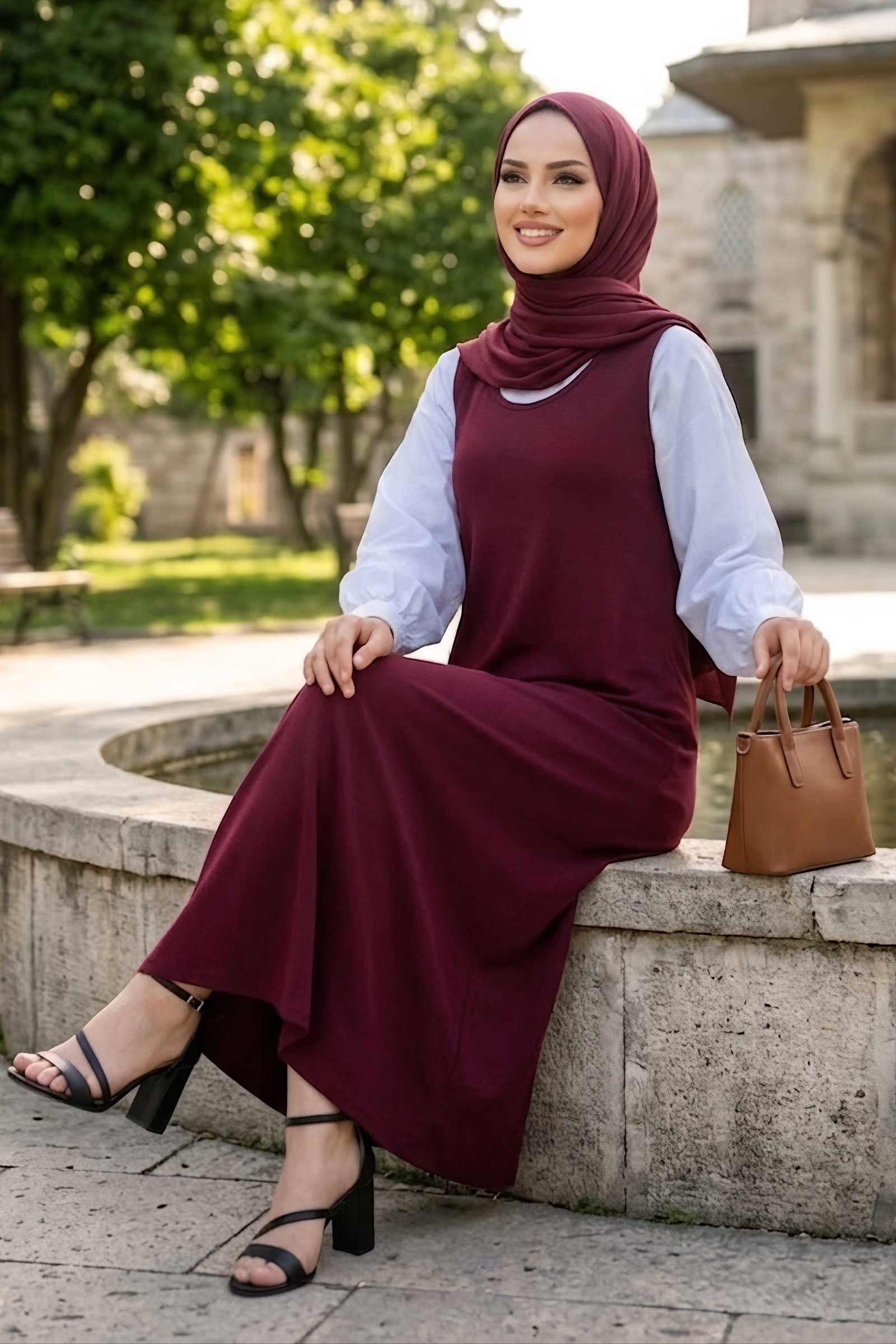 Modal Jile Elbise Bordo - 28877-BORDO - 2