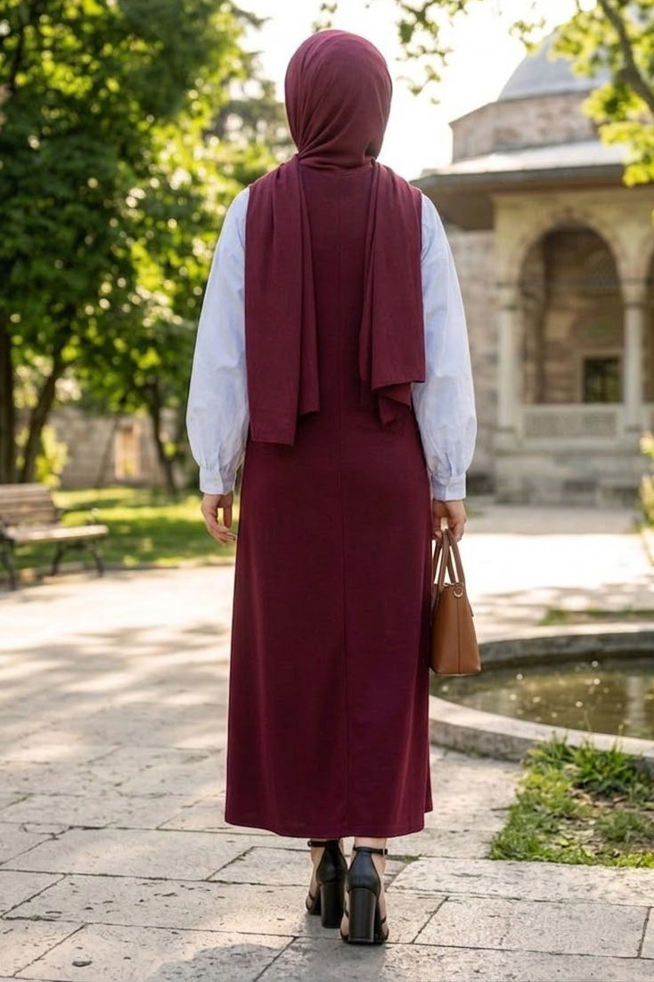 Modal Jile Elbise Bordo - 28877-BORDO - 3