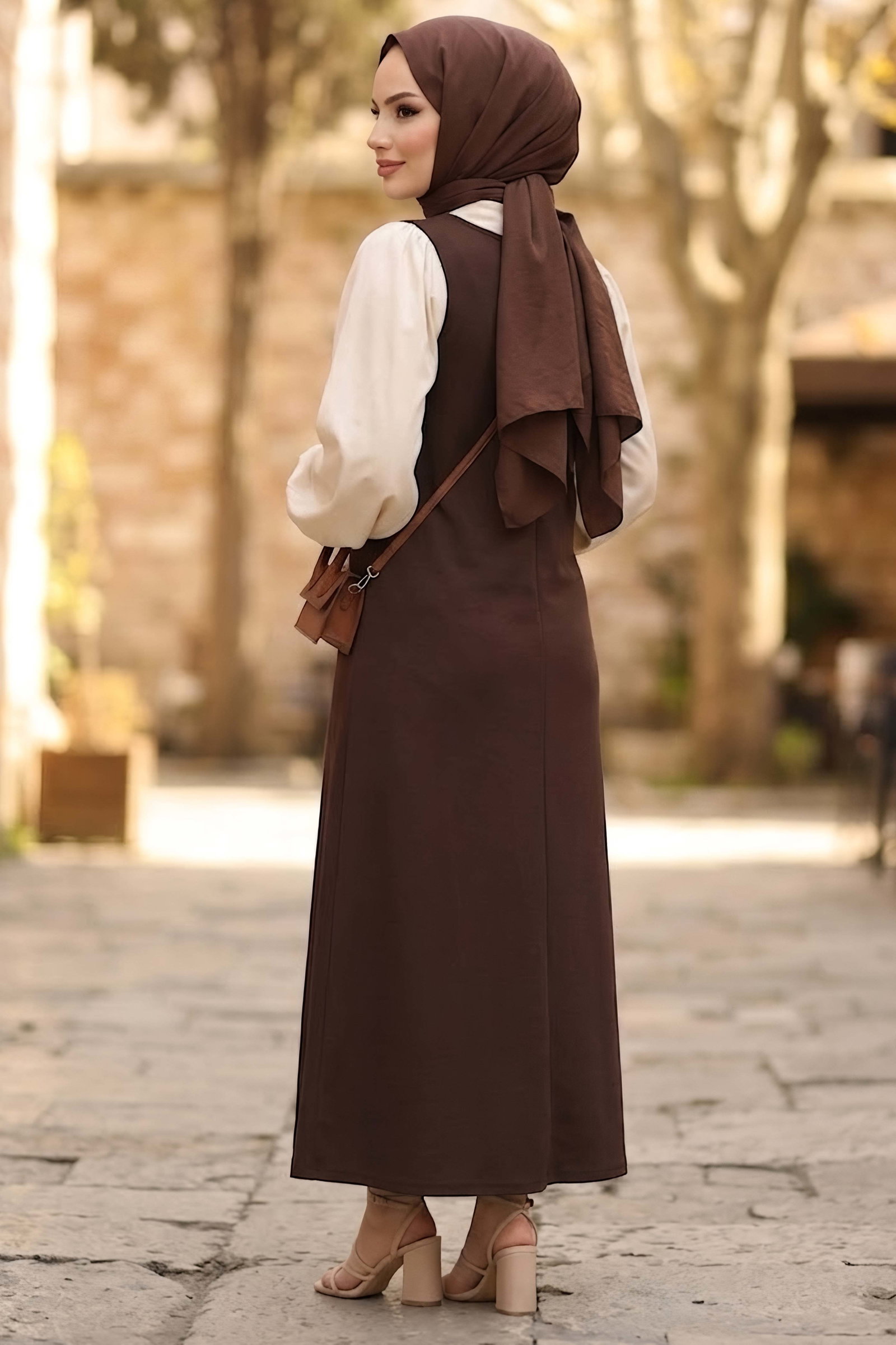 Modal Jile Elbise Kahve - 28877-KAHVE - 3