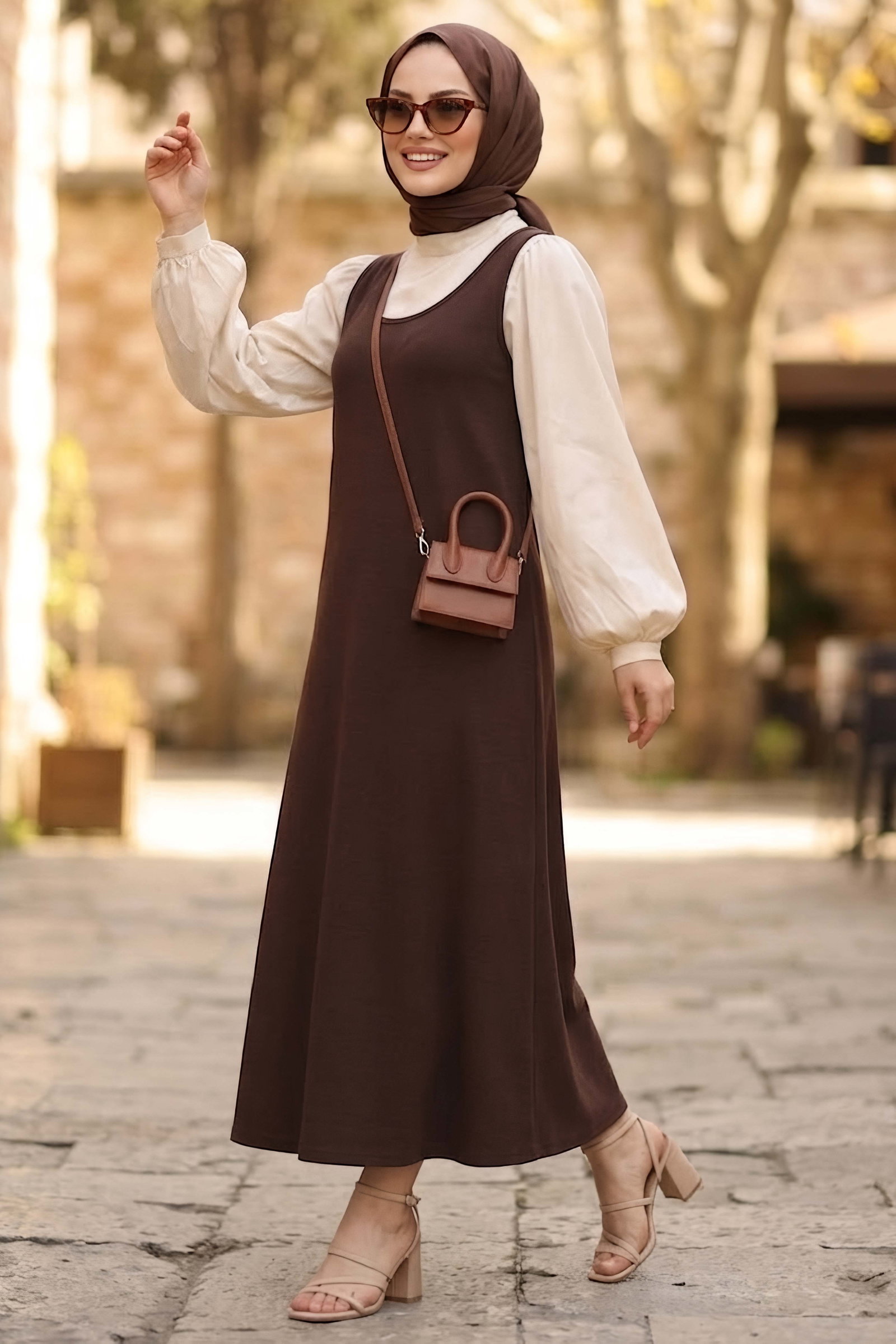 Modal Jile Elbise Kahve - 28877-KAHVE - 1