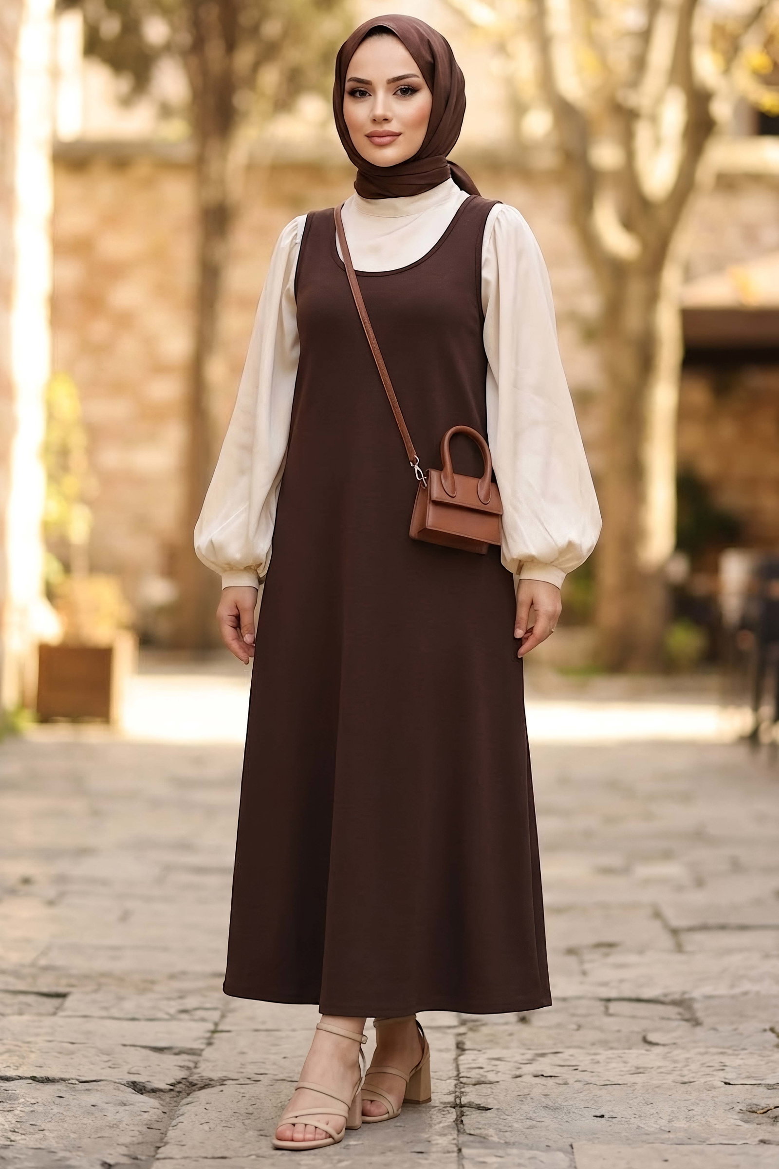 Modal Jile Elbise Kahve - 28877-KAHVE - 2