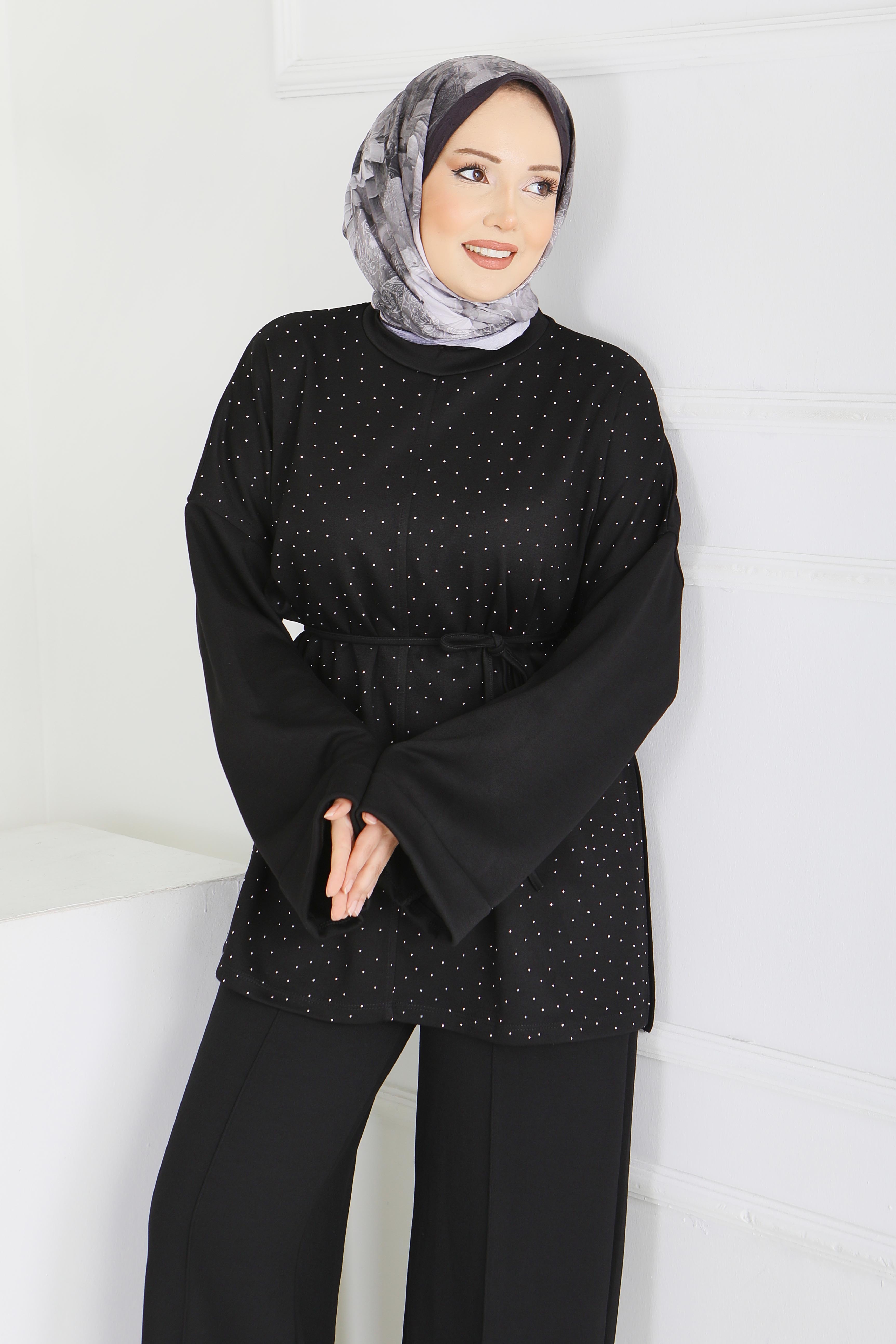 Modal Taşlı Bağcıklı İkili Takım - 28285-SIYAH - 3