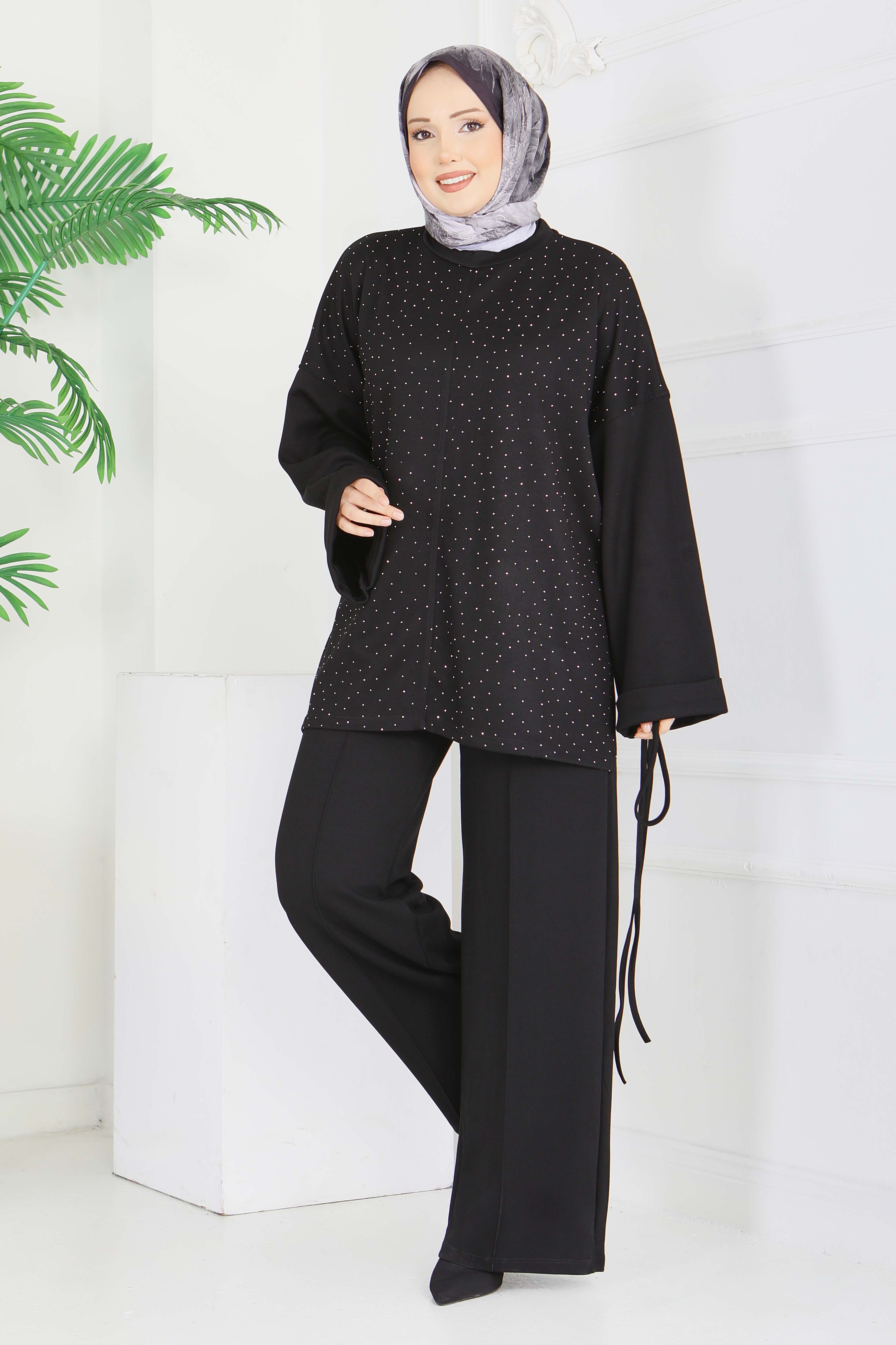 Modal Taşlı Bağcıklı İkili Takım - 28285-SIYAH - 4