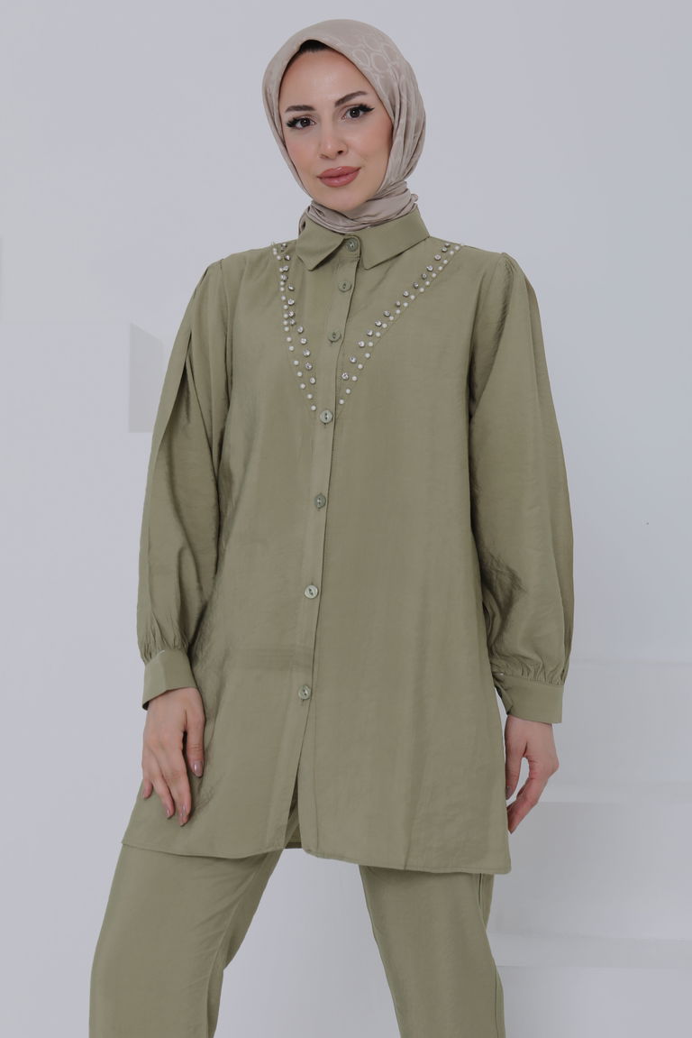 Modal Taşlı İkili Takım Haki - 27019 - TOFİSA