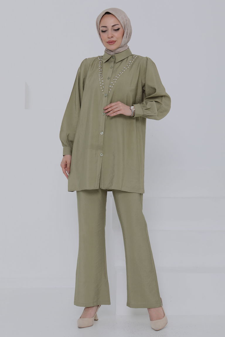 Modal Taşlı İkili Takım Haki - 27019 - TOFİSA