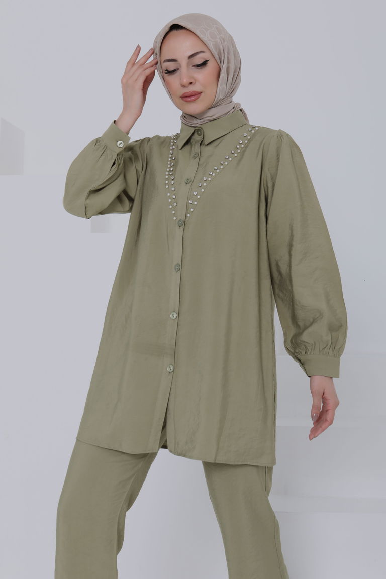 Modal Taşlı İkili Takım Haki - 27019 - TOFİSA