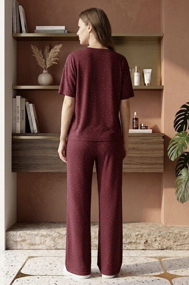 Modal Taşlı İkili Takım - 28414-BORDO - 4