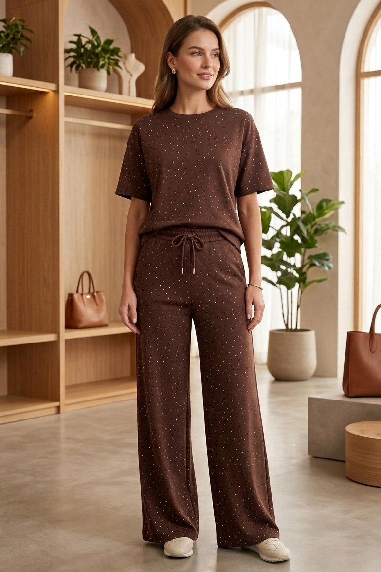 Modal Taşlı İkili Takım - 28414-KAHVE - 3