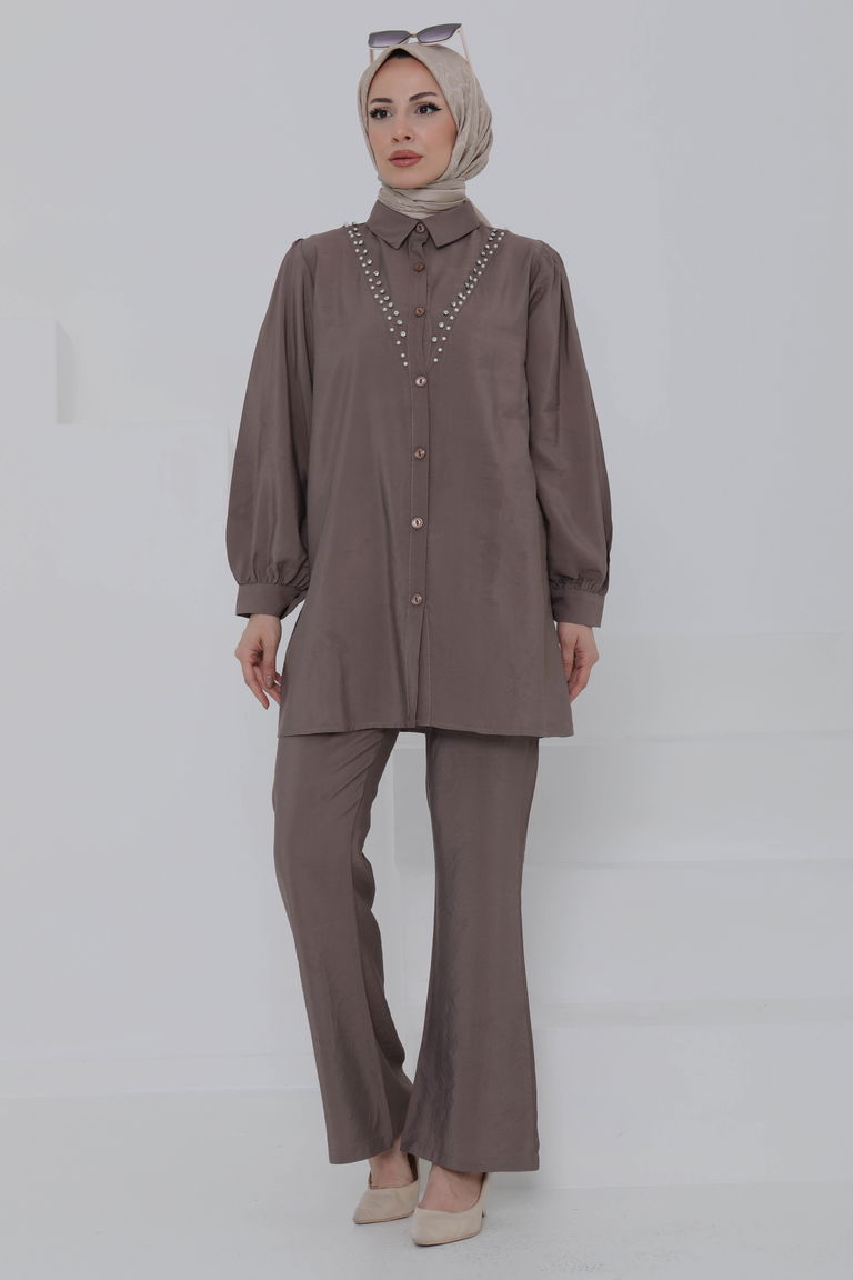 Modal Taşlı İkili Takım Vizon - 27019 - TOFİSA