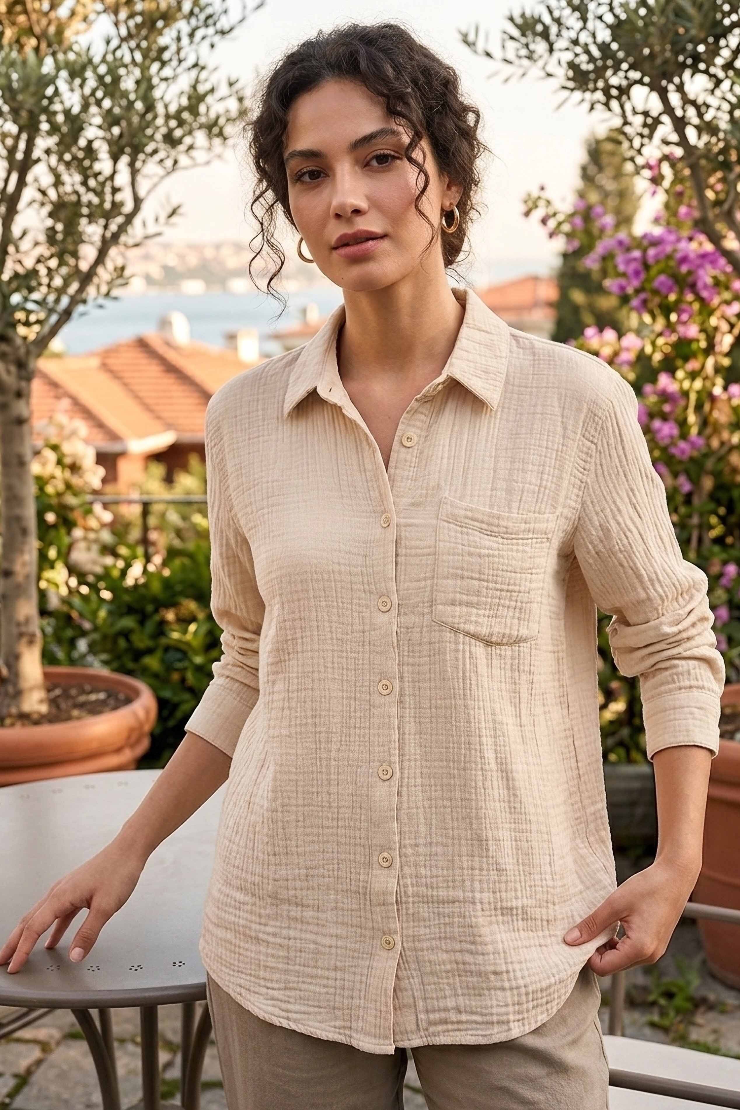 Müslin Cepli Gömlek - 28426-BEJ - 1