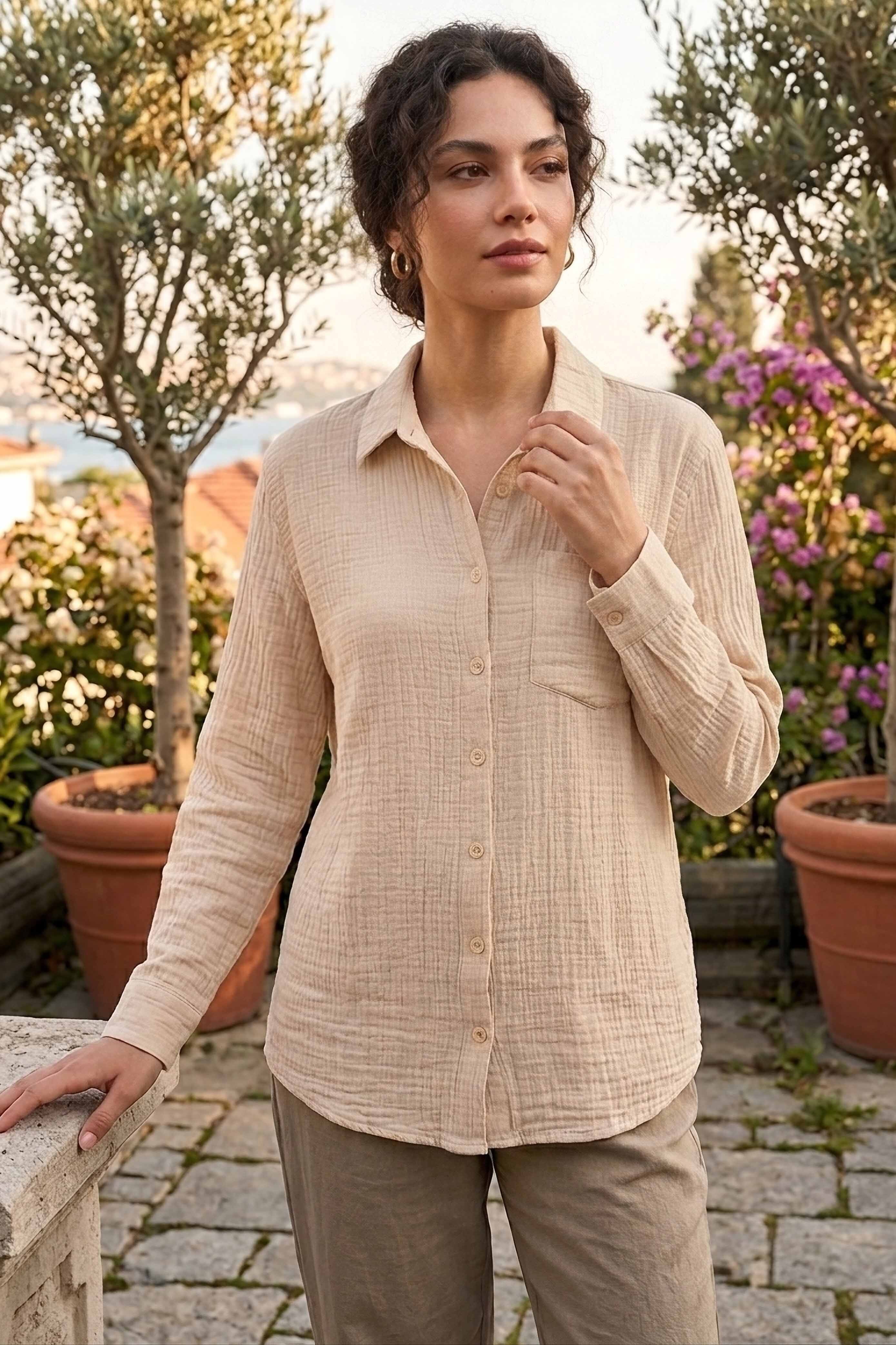 Müslin Cepli Gömlek - 28426-BEJ - 2