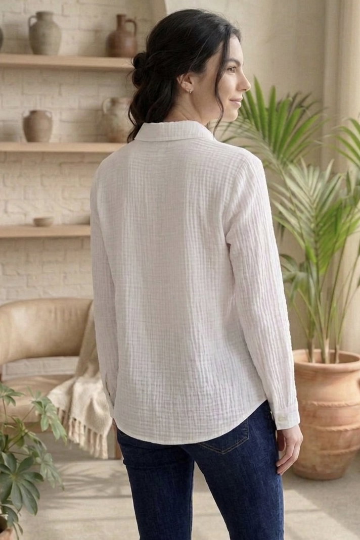 Müslin Cepli Gömlek - 28426-BEYAZ - 3